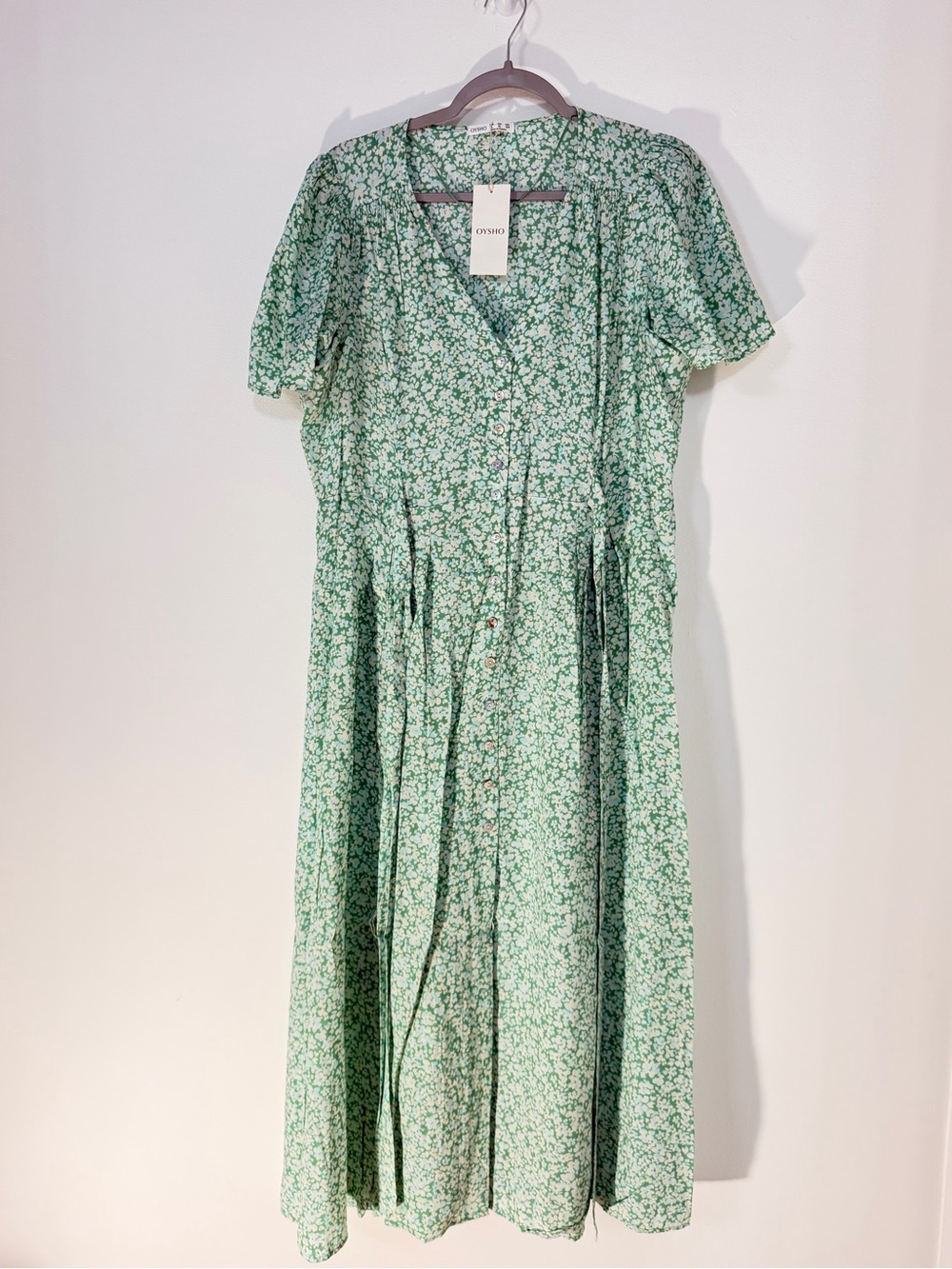 Green Floral Wrap Maxi Dress by OYSHO